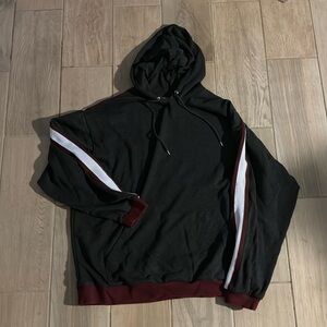 ASOS rugby striped sleeve hoodie size 3X dark grey with maroon and white stripes